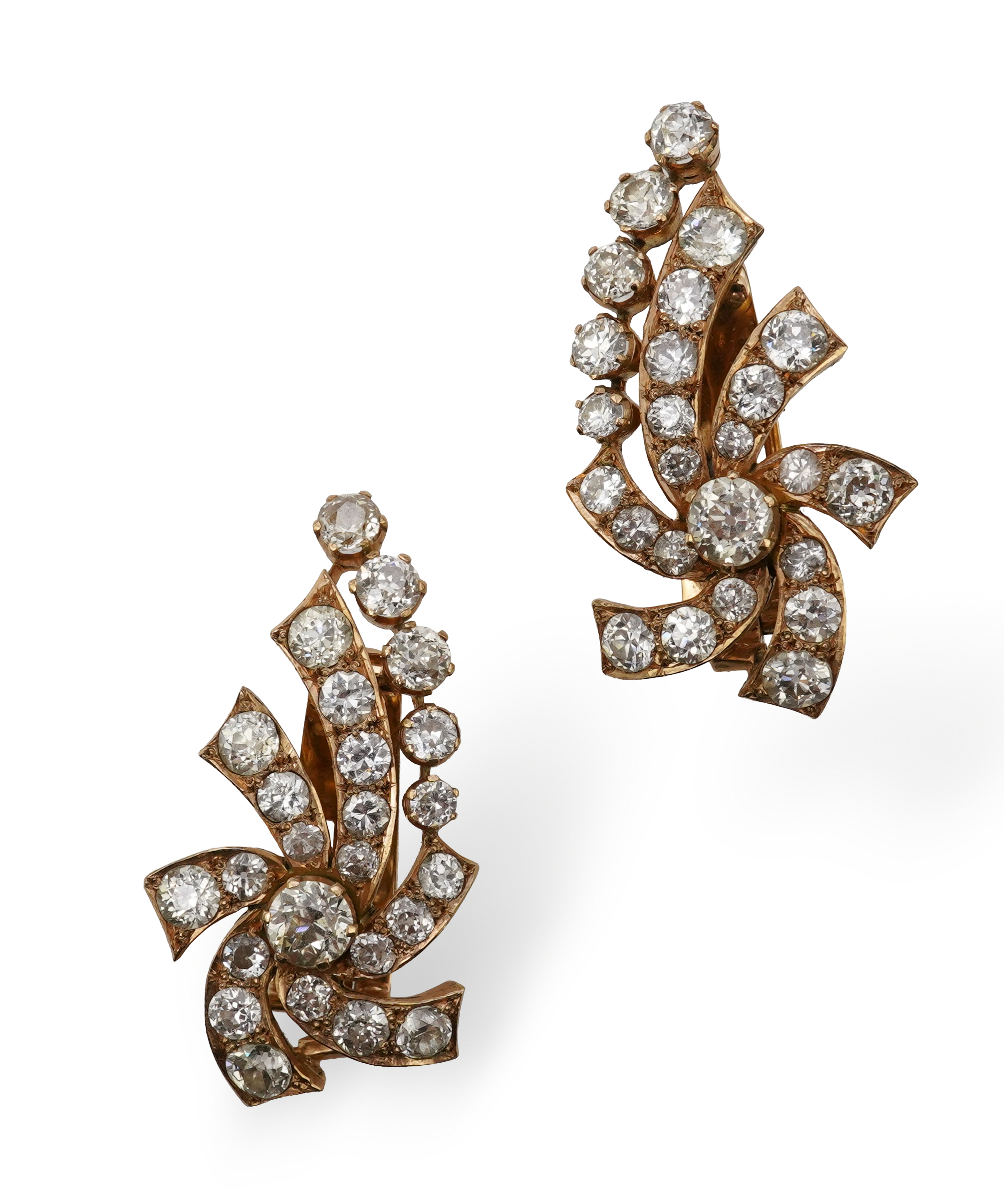A pair of diamond ear clips, mid 20th century